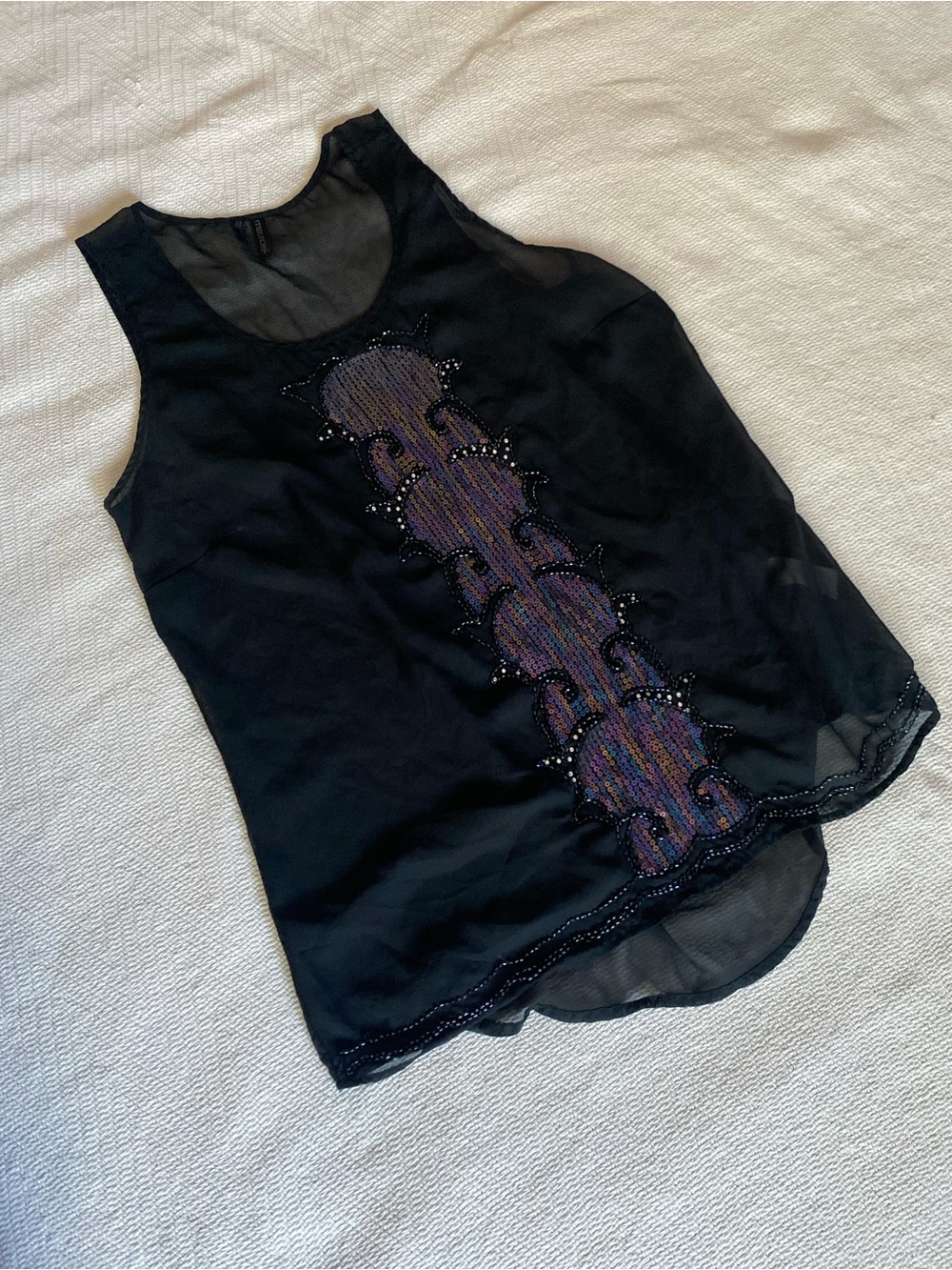 Whimsigoth Maurices Black Sleeveless Camisole with Purple Beaded Front